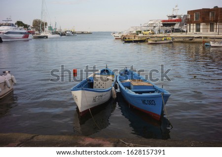 Two fishing boats against the black sea, Bulgaria Nesserb, vacation