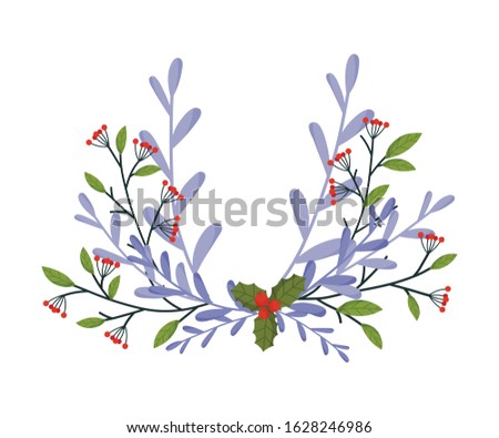 Christmas Decorative Floral Elements with Mistletoe Berries and Twigs