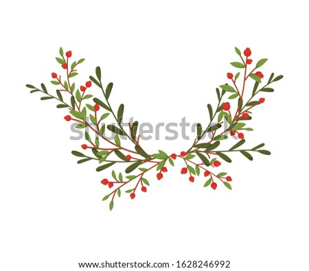 Christmas Decorative Floral Elements with Hawthorn Berries and Twigs