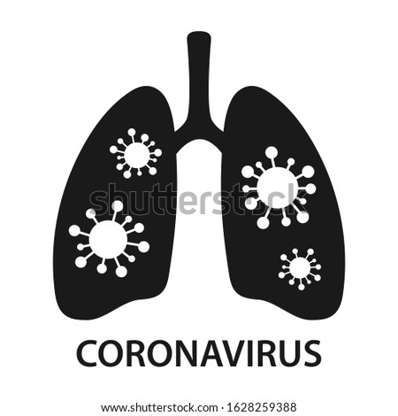 Coronavirus attacks and destroys the lungs. Black icon in flat style on white background. MERS-CoV (Middle East respiratory syndrome coronavirus), 2019-nCoV. Vector illustration  Royalty-Free Stock Photo #1628259388