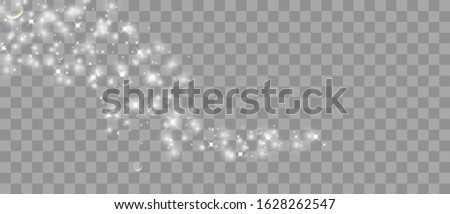 Gold glittering star dust trail sparkling particles isolated on transparent background. Vector white glitter wave abstract illustration. Light glow effect stars bursts with sparkles.