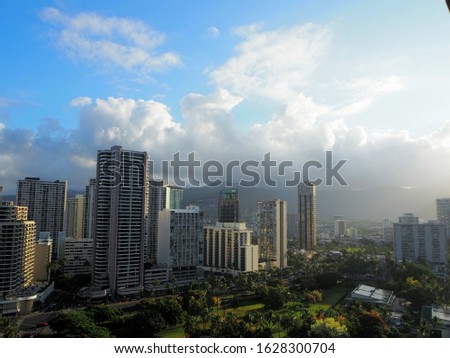 City scape on sunny morning in Honolulu Hawaii 