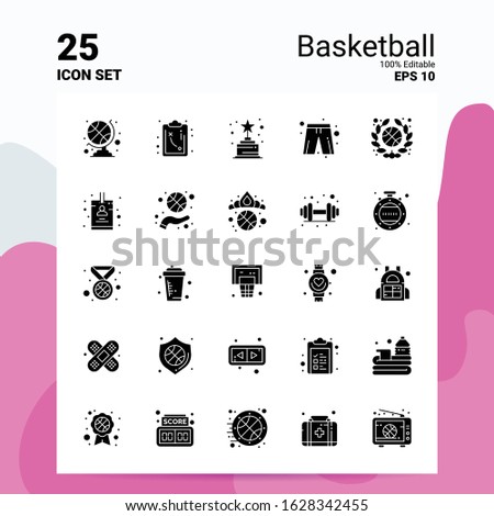 25 Basketball Icon Set. 100% Editable EPS 10 Files. Business Logo Concept Ideas Solid Glyph icon design