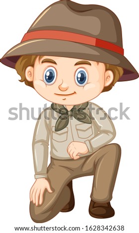 Boy in safari costume on white background illustration