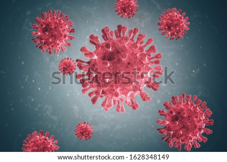 Coronaviruses. Microscopic images of the virus. Coronaviruses are a group of viruses that cause diseases in mammals and birds. In humans, the virus causes respiratory infections  Royalty-Free Stock Photo #1628348149