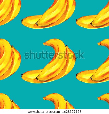 Tropical seamless pattern with bright yellow bananas. Tropical fruits.Oil pastel hand drawn illustration.