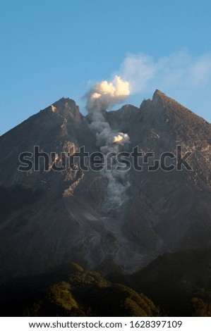 A Pyroclastic flowing from lava dome, Crater Merapi Volcano Mountain Yogyakarta  