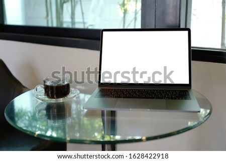 screen for your advertising man working on his laptop with blank copy space