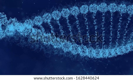 DNA molecule on ditigal blue background. Genetics concept. Animation of DNA construction. DNA molecule For visuals, biology, biotechnology, medical dashboard. DNA futuristic footage