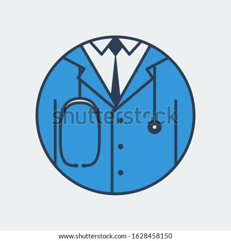 Vector icon of a doctors medical gown with a tie and a stethoscope. It represents medicine overall and family doctor