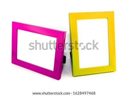 Many colorful square frames placed on a white background.