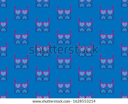 Glasses heart shape frame 3D isometric seamless pattern, Eyeglasses fashion product concept poster and social banner post design illustration isolated on blue background with copy space, vector eps 10