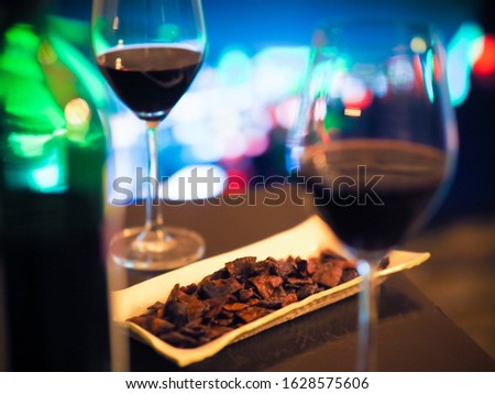 Beautiful night With wine and dried meat