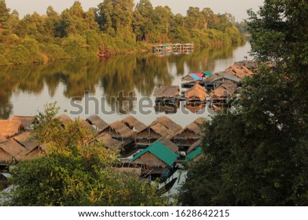Floating houses on Moon River  in northeast  of  Thailand. Restaurant raft along the banks of the  Moon River in the northeast region of Thailand.