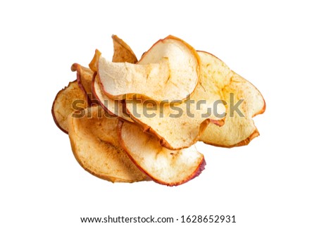 Top view of tree apple chips isolated on a white background Royalty-Free Stock Photo #1628652931