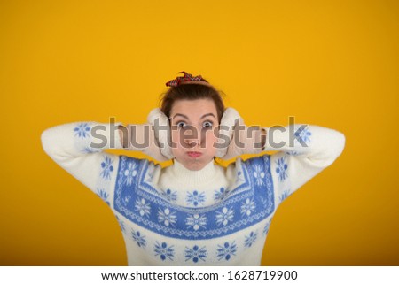 young woman in winter sweater fashion isolated background