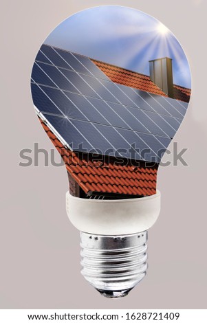 Photovoltaic roof with solar cells in a light bulb