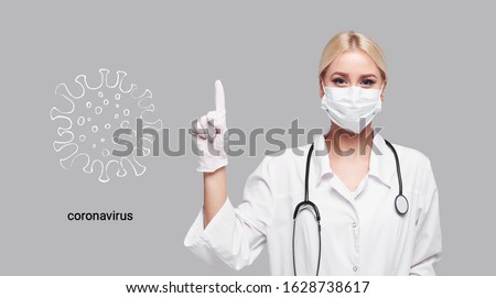 Coronavirus in China. Novel coronavirus (2019-nCoV), woman doctor in white medical face mask. Concept of coronavirus quarantine. Attention