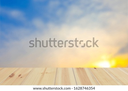 Empty Wood Plate Top Table On Blue Sky Background