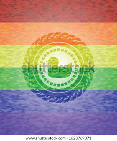 rubber duck icon on mosaic background with the colors of the LGBT flag