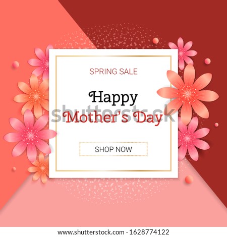 Spring sale Mothers Day, Womens Month 3D flowers background. Vector illustration  