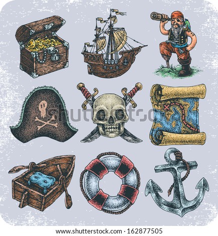 Hand drawn pirate theme set.