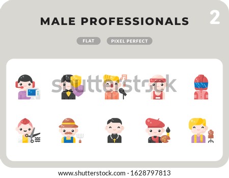 Male Professionals Career Flat Icons Pack for UI. Pixel perfect thin line vector icon set for web design and website application.
