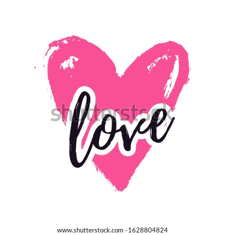 Love illustration with heart isolated on a white background. Vector print for wedding, Valentine's day or other romantic design. Grunge hand drawn style.
