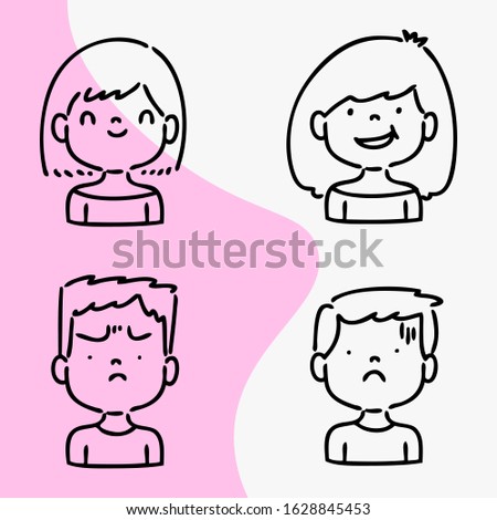set of expressions and faces of people cartoon, cute, simple, vector illustration doodle 