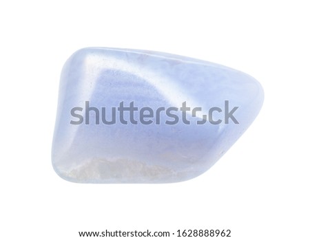 closeup of sample of natural mineral from geological collection - blue lace agate (Chalcedony) gemstone isolated on white background Royalty-Free Stock Photo #1628888962