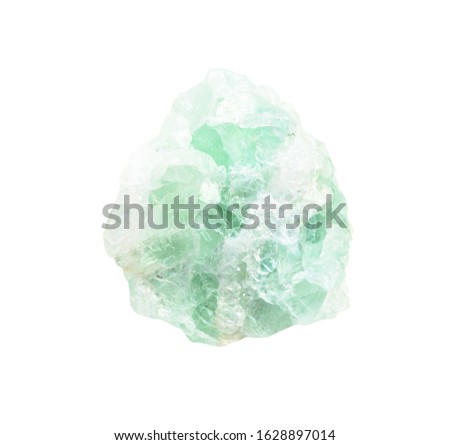 closeup of sample of natural mineral from geological collection - unpolished green Fluorite (fluorspar) ore isolated on white background Royalty-Free Stock Photo #1628897014