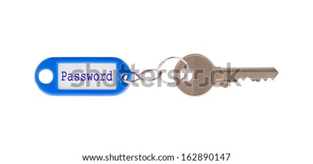 Key with blank label isolated on white background, password