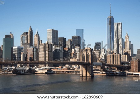 New York City Brooklyn Bridge and downtown buildings skyline