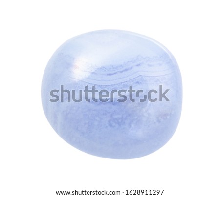 closeup of sample of natural mineral from geological collection - polished blue lace agate (Chalcedony) gemstone isolated on white background Royalty-Free Stock Photo #1628911297