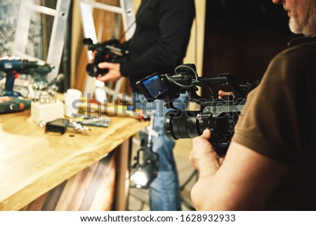 Behind the scenes of video production or video shooting, Film grain, selective focus, special illumination