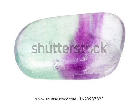 closeup of sample of natural mineral from geological collection - polished Fluorite gem stone isolated on white background Royalty-Free Stock Photo #1628937325