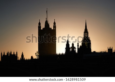 Silhouette of Westminster abbey in London, Picture taken in sunny evening during the golden hour. One of the most famous world places in London, capital of Great Britain. 