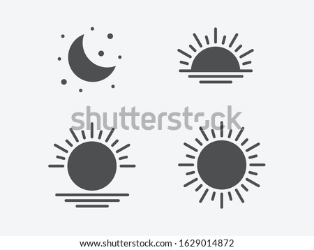 Parts of the Day; Morning, Afternoon, Noon, Sunset and Night Icons, Editable Illustrations Royalty-Free Stock Photo #1629014872