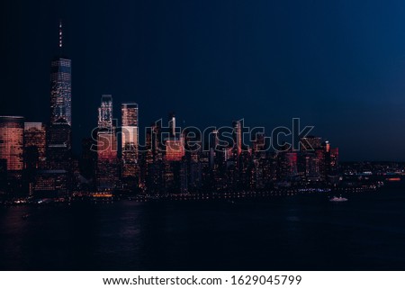 Amazing panorama view on New York City skyline and Downtown Manhattan from Jersey City during night