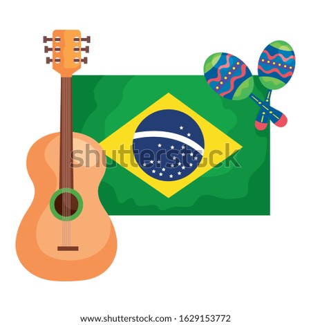 guitar and maracas with flag brazil isolated icon vector illustration design