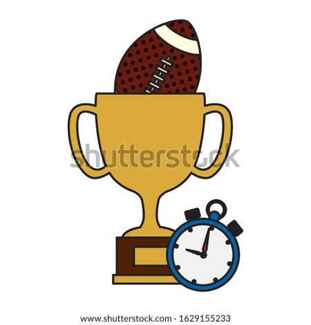 cup trophy with ball american football and chronometer vector illustration design