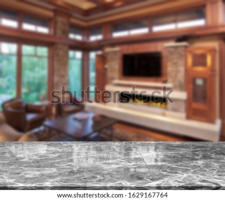Table Top And Blur Living Room Of The Background