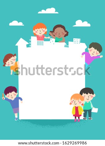 Illustration of Kids and Community Paper Board Cutout for Messages