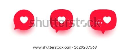 Red message bubble with heart set. Happy Valentine's day, simple love symbol, icon collection. Greeting card design for web, email, social media, banner. Vector illustration isolated on white