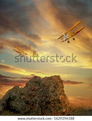 cliff and two old aircraft, background image for editing
