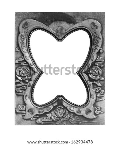 Old black  picture frame. Isolated on white background