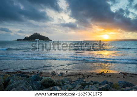 Sunset at Marazion with St Michaels Mount in the distance Cornwall England UK Europe