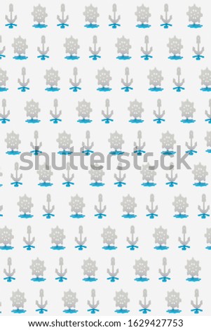 Creative pattern from shadows of vertical standing ship's rudders and anchors on a light grey background. Top view.