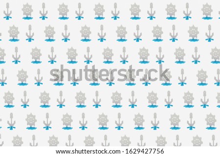 Horizontal pattern from shadows of vertical standing marine wheels and anchors on a light grey background. Top view.