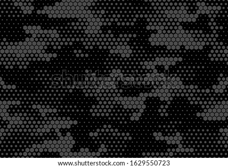 Seamless camouflage pattern. Repeating digital dotted hexagonal camo military texture background. Abstract modern fabric textile ornament. Vector illustration. Royalty-Free Stock Photo #1629550723